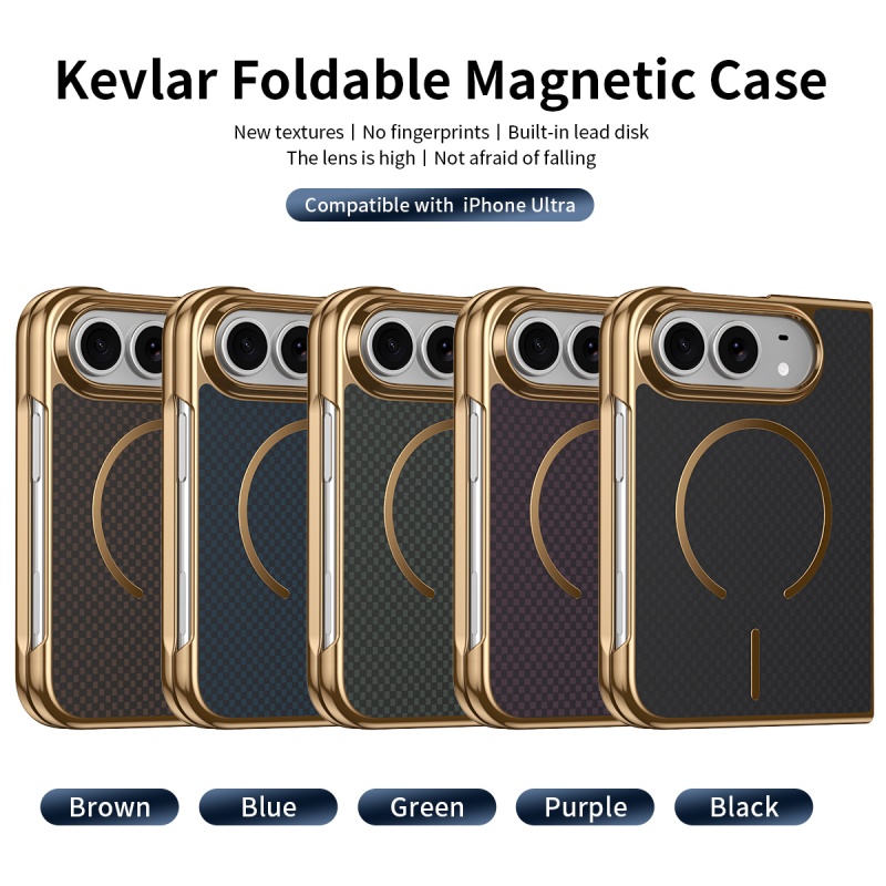 Screen Protectors - เคสโทรศัพท์หรูหราพรีเมียมลายคาร์บอนไฟเบอร์เคฟลาร์สำหรับ iPhone Ultra 18 Fold รองรับ