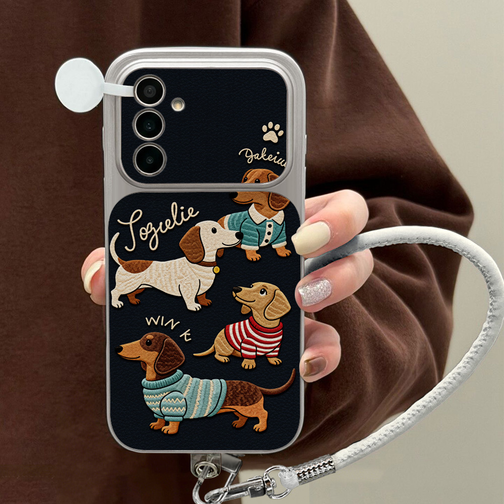 Cute Cartoon Wrist Strap Silicone Case - การ์ตูนดัชชุนด์เคสโทรศัพท์สำหรับซัมซุง A56 A55 A57 A36 A37