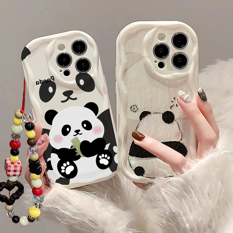 Cute Cartoon Wrist Strap Silicone Case - เคสสายคล้องมือลายแพนด้าน่ารัก สำหรับ Samsung Galaxy A56 A16