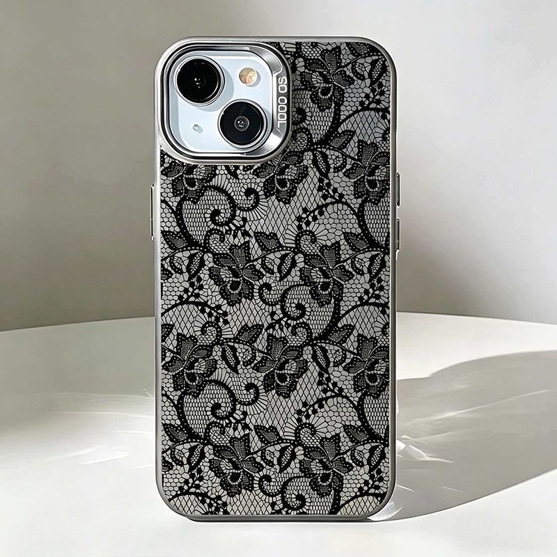 Vintage Floral Pattern Soft Case - เคสโทรศัพท์ลายลูกไม้สีดำวินเทจ ลายดอกกุหลาบ สำหรับ Samsung S26 S25