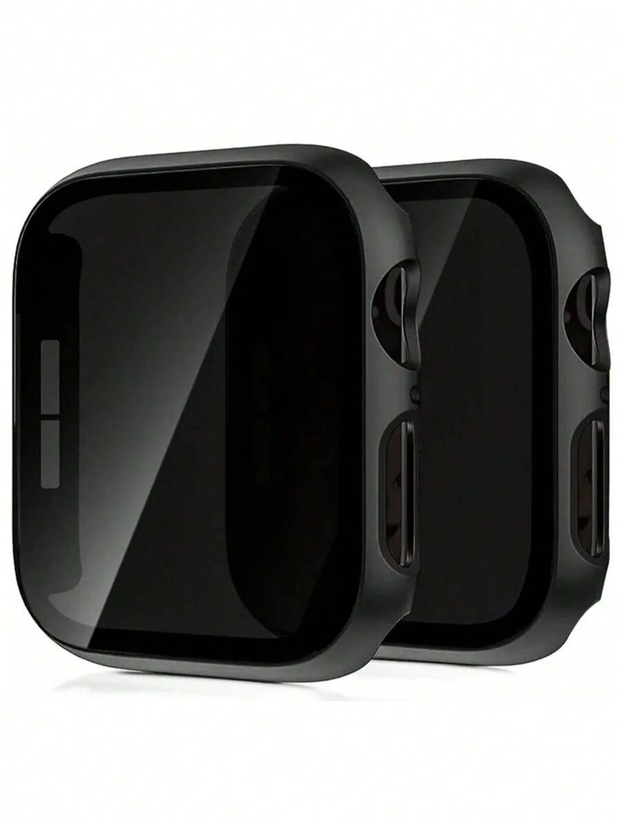 Anti Spy Privacy Glass Case - 2 ชิ้นสีดำตัวป้องกันหน้าจอป้องกันการสอดแนม, กระจกนิรภัยบางเฉียบ, ใช้งานร่วมกับแอปเปิ้ลวอทช์ 38/40/41/42/44/45/46/49 มม.