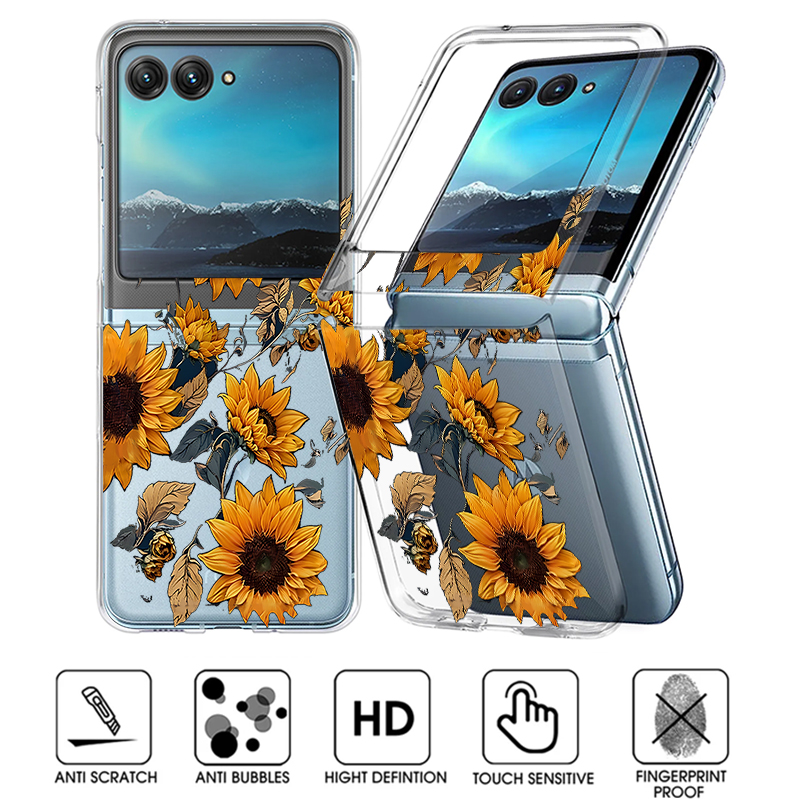 Clear Shockproof Bumper Case - เคสโทรศัพท์ลายดอกทานตะวันใสสำหรับ Motorola Razr 50 40 Ultra