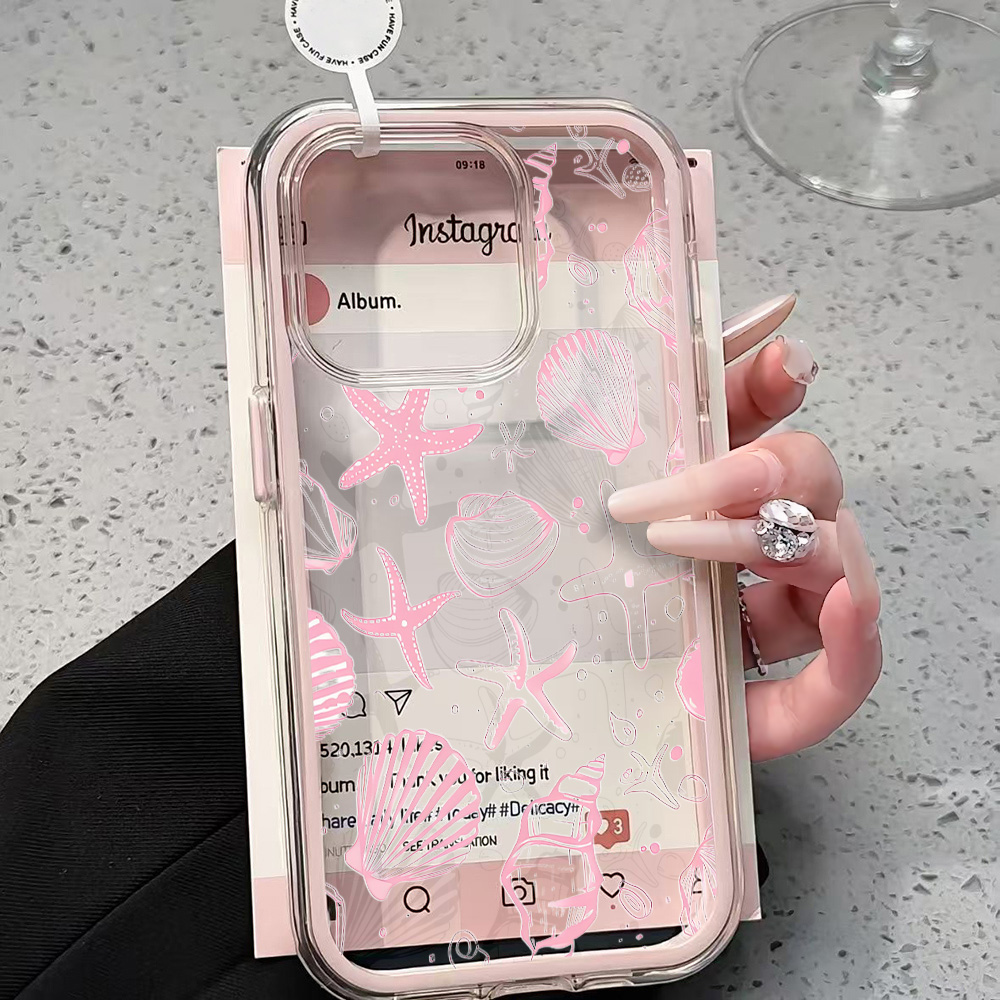 Clear Shockproof Bumper Case - เคสโทรศัพท์ใสลายเปลือกหอยสีชมพูฤดูร้อน สำหรับ iPhone 17 13 16