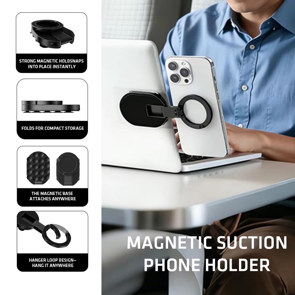 Phone Stands - MA39 ขาตั้งโทรศัพท์แม่เหล็กพับได้แบบอเนกประสงค์ 360 องศา ° ที่วางโทรศัพท์แบบหมุนได้สำหรับตั้งโต๊ะพร้อมถ้วยดูดที่ด้านล่าง