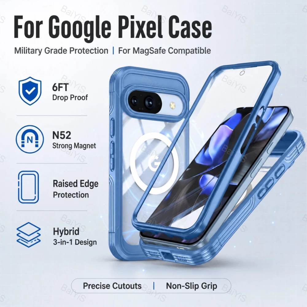 Screen Protectors - เคสพร้อมฟิล์มกันรอยหน้าจอในตัวสำหรับ MagSafe พร้อมขอบยกป้องกันกล้อง สำหรับ Google Pixel