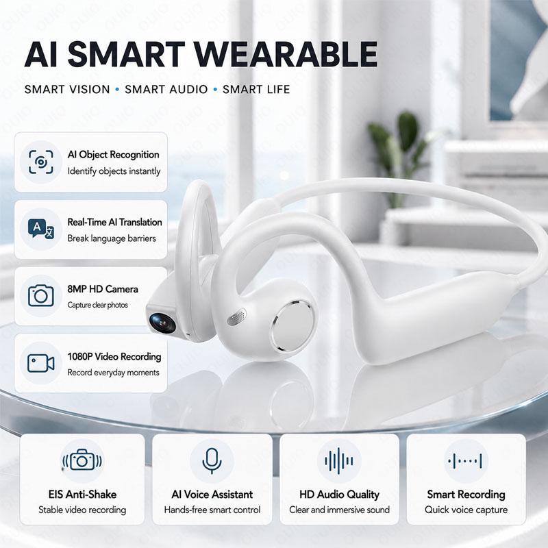 Earphones - หูฟังไร้สายสำหรับกีฬา BT 5.4 พร้อมกล้อง 800w บันทึกวิดีโอ