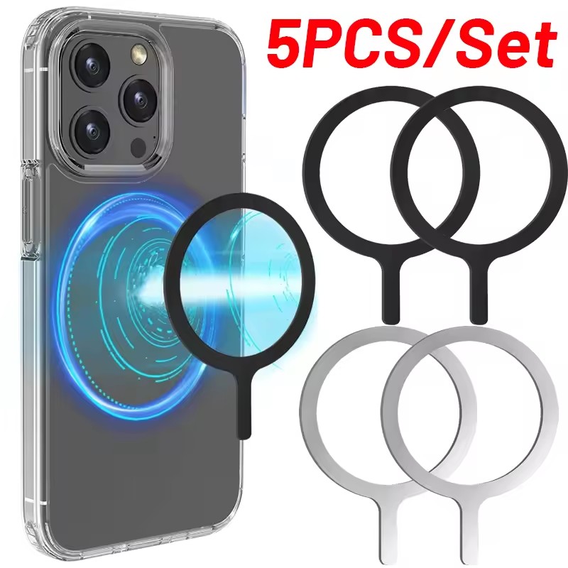 Phone Stands - 5-1 ชิ้นสติกเกอร์แหวนสำหรับแม็กเซฟไร้สายชาร์จสำหรับไอโฟน 15 16 17 โปรแม็กซ์โทรศัพท์มือถือแม่เหล็กไร้สายชาร์จแผ่นโลหะ