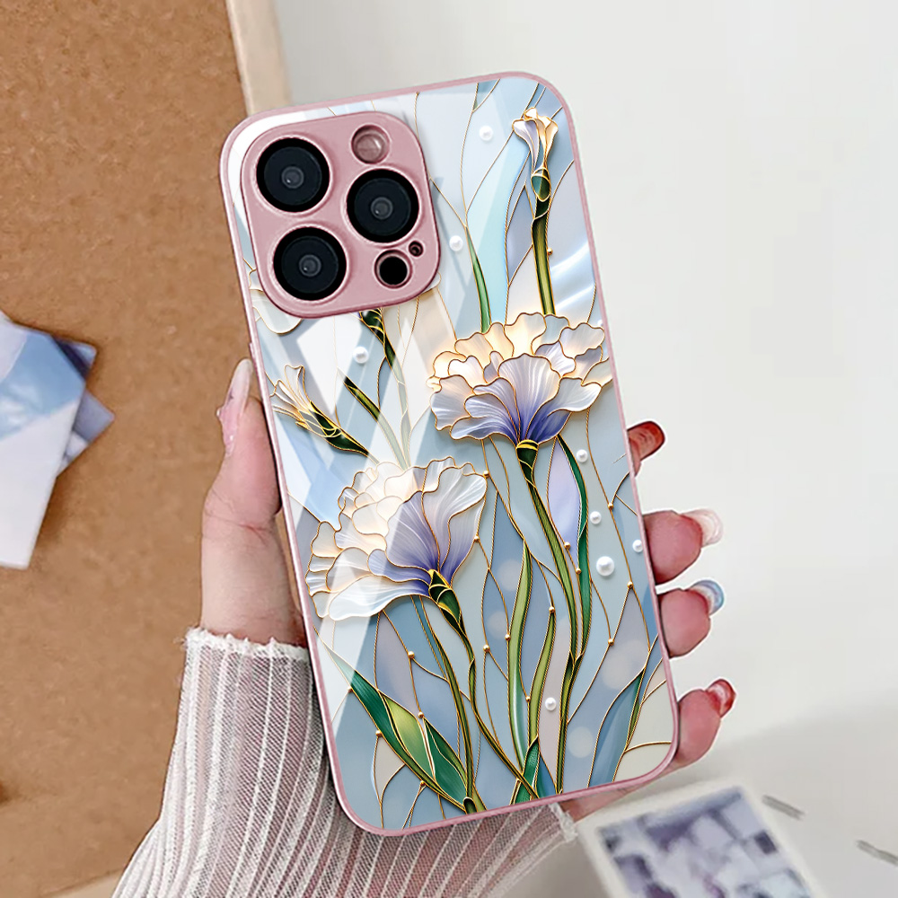 Screen Protectors - เคสโทรศัพท์ลายดอกบัว สำหรับ iPhone 16 Pro, iPhone