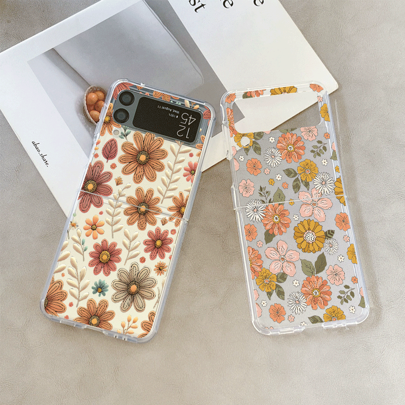 Vintage Floral Pattern Soft Case - เคสโทรศัพท์ลายดอกไม้สไตล์วินเทจสำหรับ Samsung Galaxy Z Flip 5