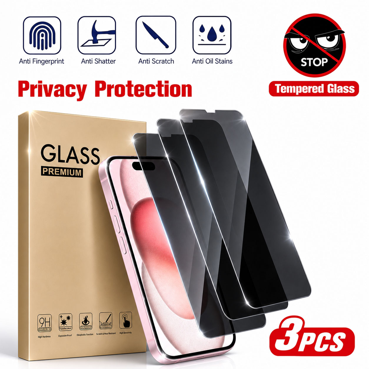 ฟิล์มกันรอยหน้าจอ 3 ชิ้น, ใช้ไ - Anti Spy Privacy Glass Case บทวิจารณ์และราคา