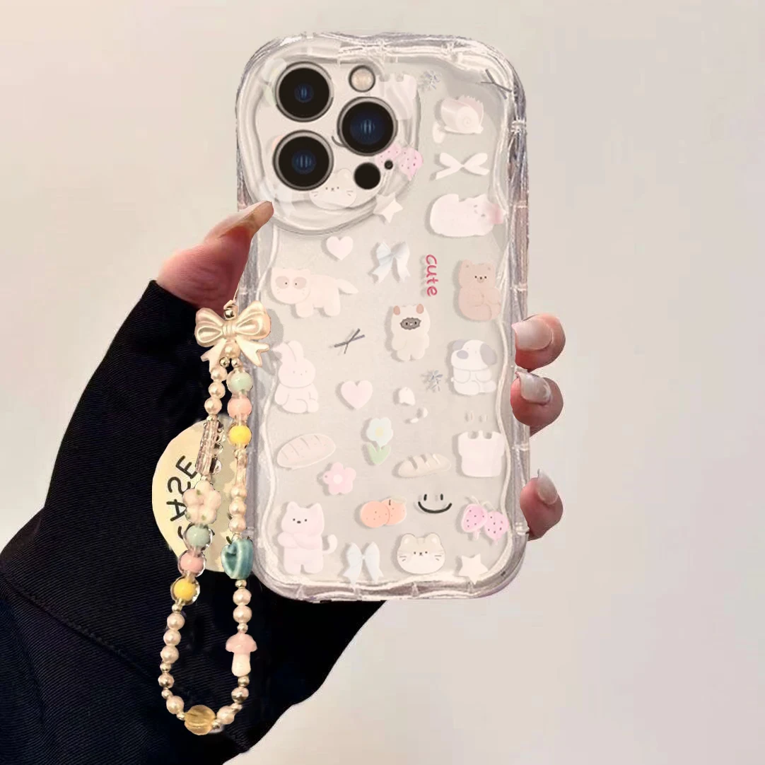เคสโทรศัพท์ลายแมวน่ารักพร้อมสา - Cute Cartoon Wrist Strap Silicone Case บทวิจารณ์และราคา