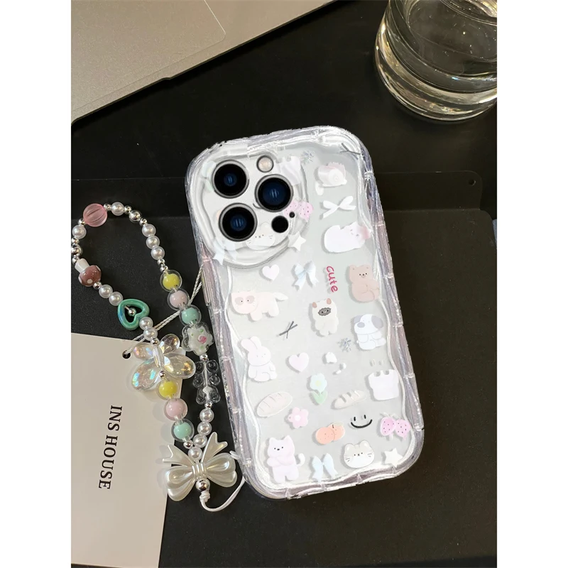 เคสโทรศัพท์ลายแมวน่ารักพร้อมสา - Cute Cartoon Wrist Strap Silicone Case บทวิจารณ์และราคา