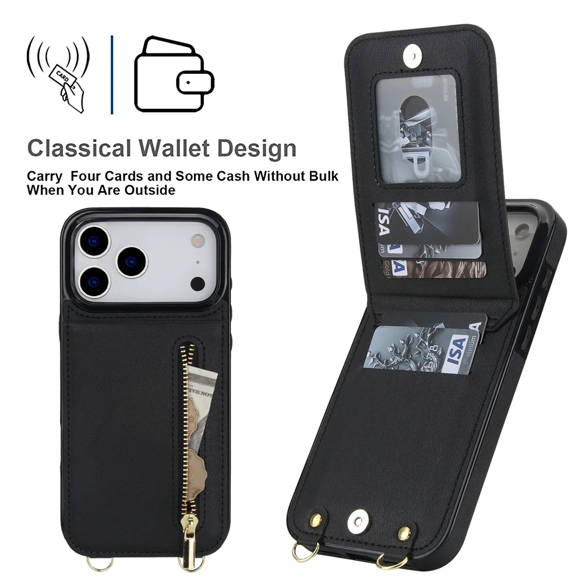 เคสโทรศัพท์หนังแบบมีซิปใส่บัตร - Leather Wallet Card Holder Phone Cover บทวิจารณ์และราคา