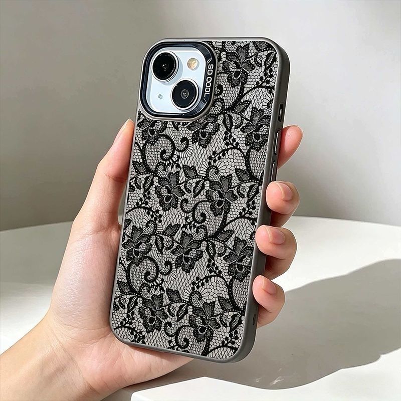 เคสโทรศัพท์ลายลูกไม้สีดำวินเทจ - Vintage Floral Pattern Soft Case บทวิจารณ์และราคา