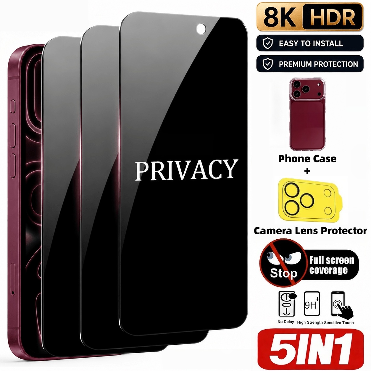 [ชุด 5 ชิ้น] ฟิล์มกระจกกันรอยห - Anti Spy Privacy Glass Case บทวิจารณ์และราคา