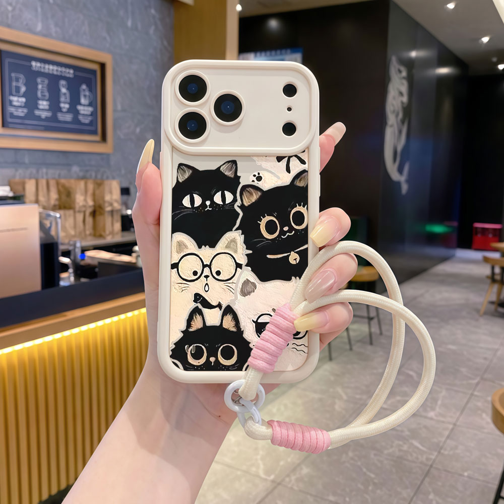 เคสโทรศัพท์ลายการ์ตูนแมวน่ารัก - Cute Cartoon Wrist Strap Silicone Case บทวิจารณ์และราคา
