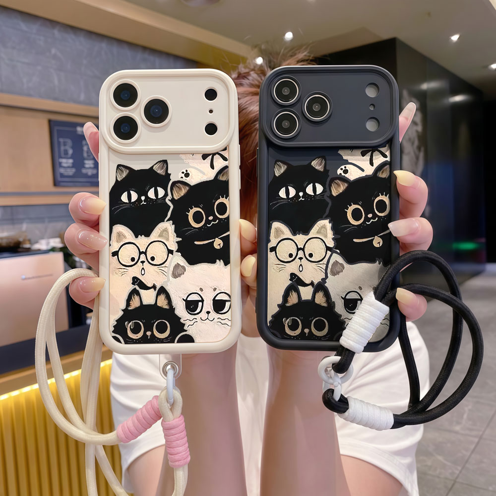 เคสโทรศัพท์ลายการ์ตูนแมวน่ารัก - Cute Cartoon Wrist Strap Silicone Case บทวิจารณ์และราคา