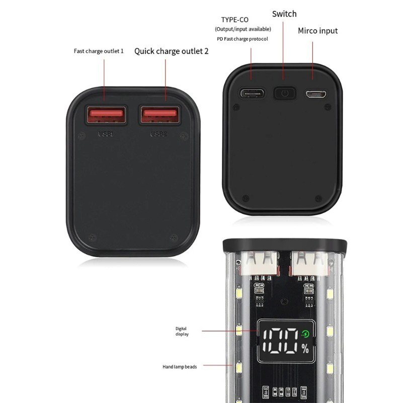 เคสแบตเตอรี่สำรอง 18650 พร้อมพ - Power Banks บทวิจารณ์และราคา