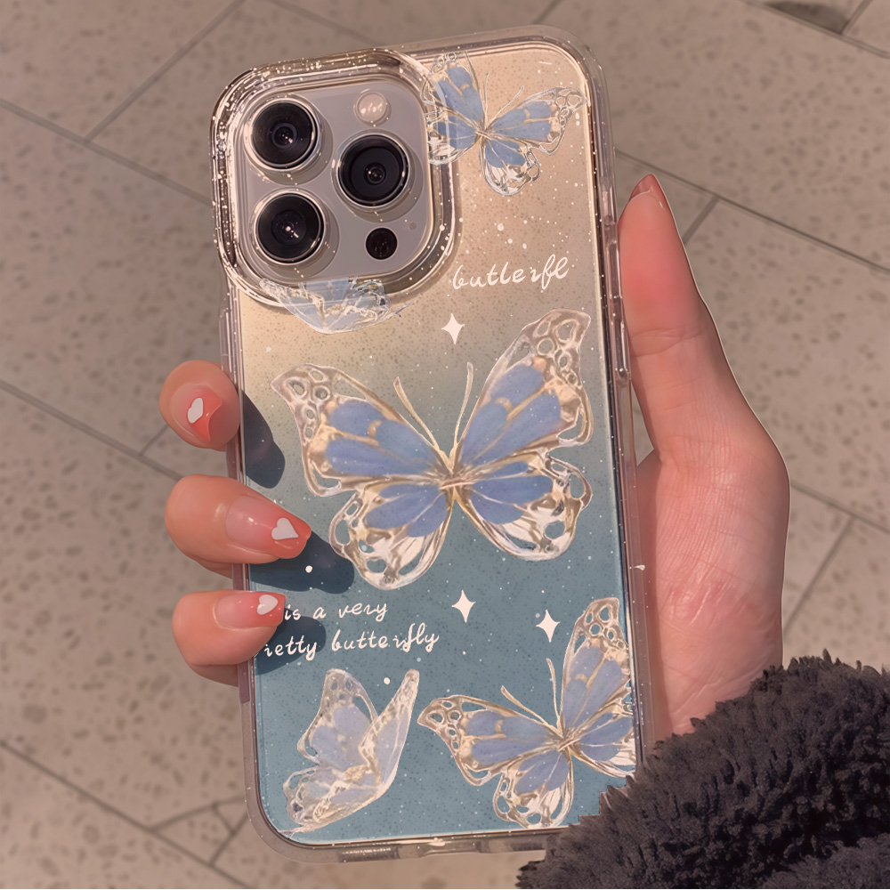 เคสโทรศัพท์ใสลายผีเสื้อสีน้ำเง - Clear Shockproof Bumper Case บทวิจารณ์และราคา