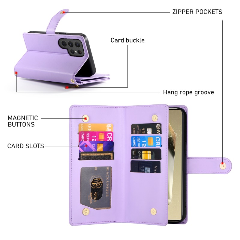 เคสโทรศัพท์แบบซิปสะพายข้างสำหร - Leather Wallet Card Holder Phone Cover บทวิจารณ์และราคา