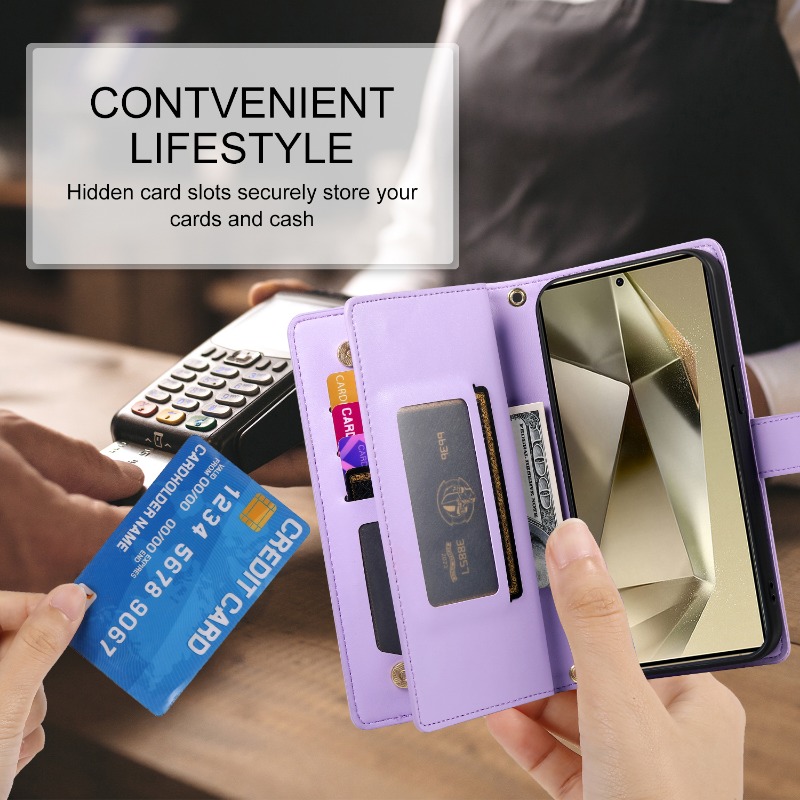 เคสโทรศัพท์แบบซิปสะพายข้างสำหร - Leather Wallet Card Holder Phone Cover บทวิจารณ์และราคา